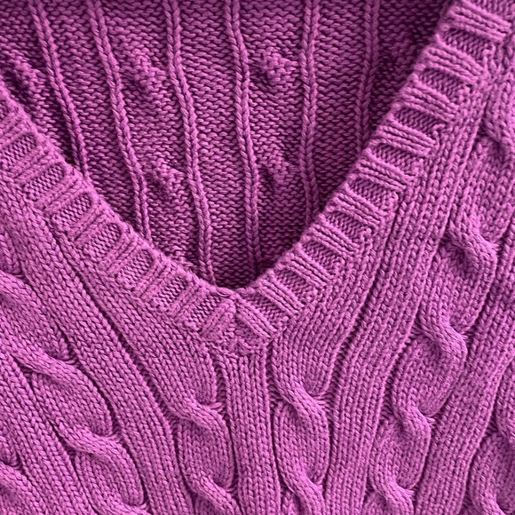 Ralph Lauren Purple Cable Knit V-Neck Cotton Sweater - Picture 10 of 16